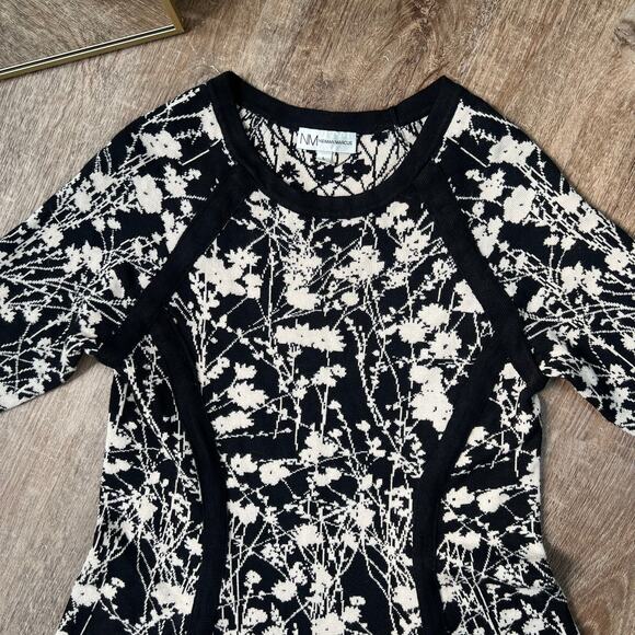 Neiman Marcus Floral Print Knee Length Dress Black and White - Picture 3 of 6